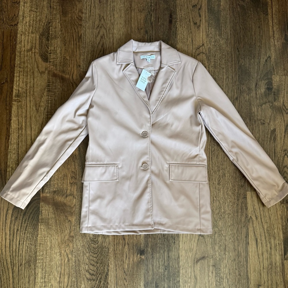 Women's Faux Leather Blazer in Soft Beige